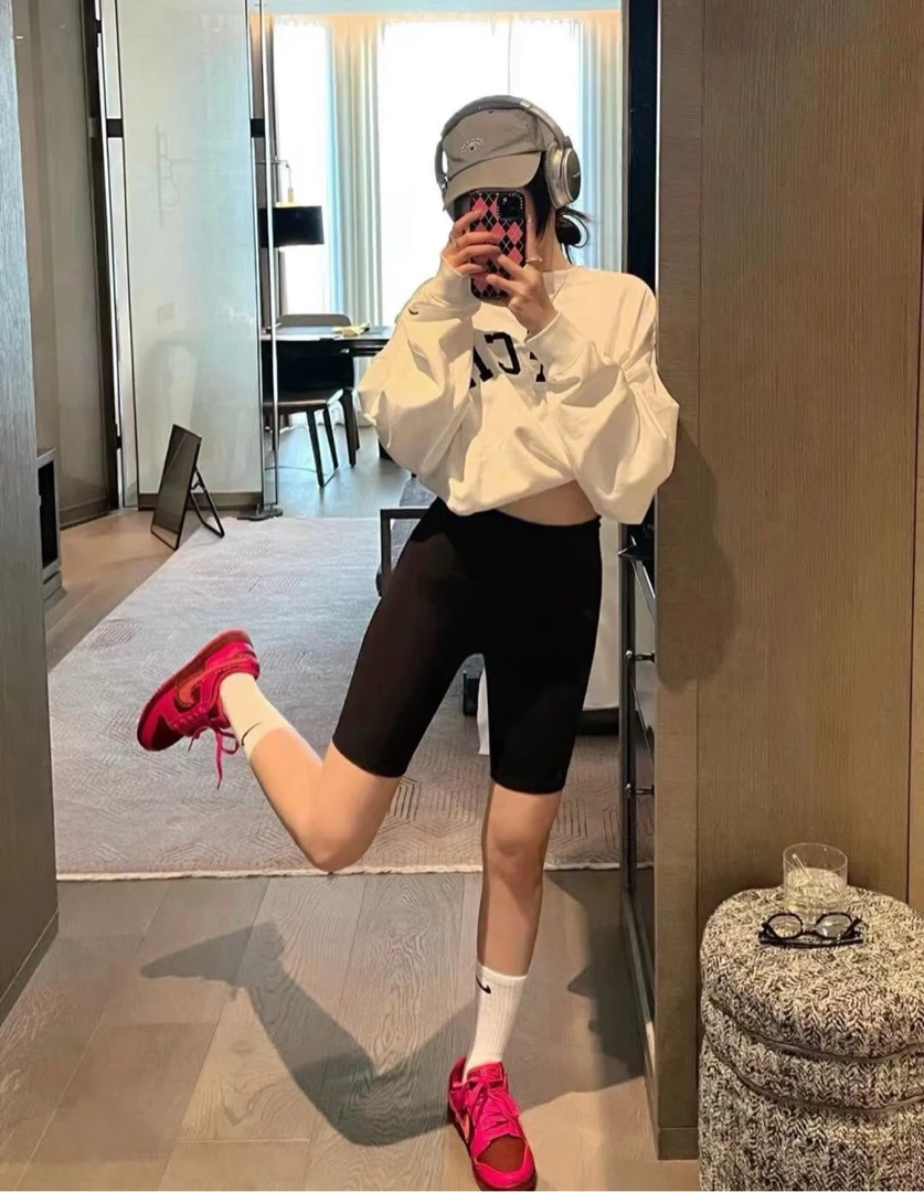 Lu高腰五分鲨鱼裤瑜伽裤提臀打底夏季薄款运动打底裤健身运动裤