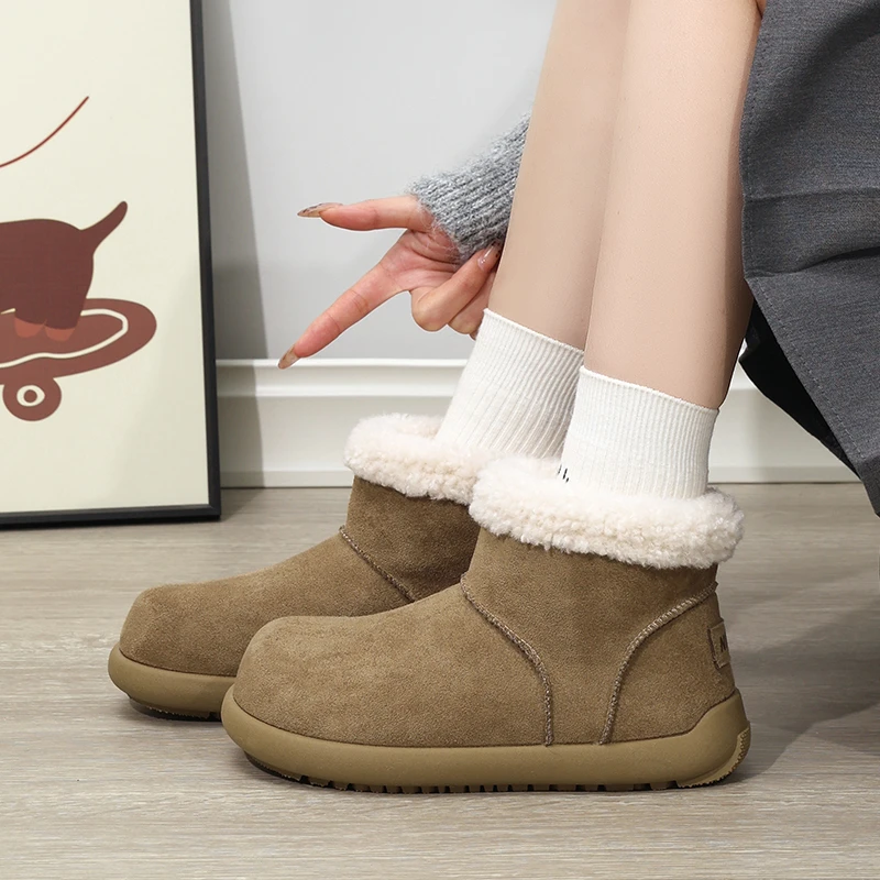 时尚雪地靴女2025冬季网红爆款超厚软底防滑加绒休闲勃肯女鞋708