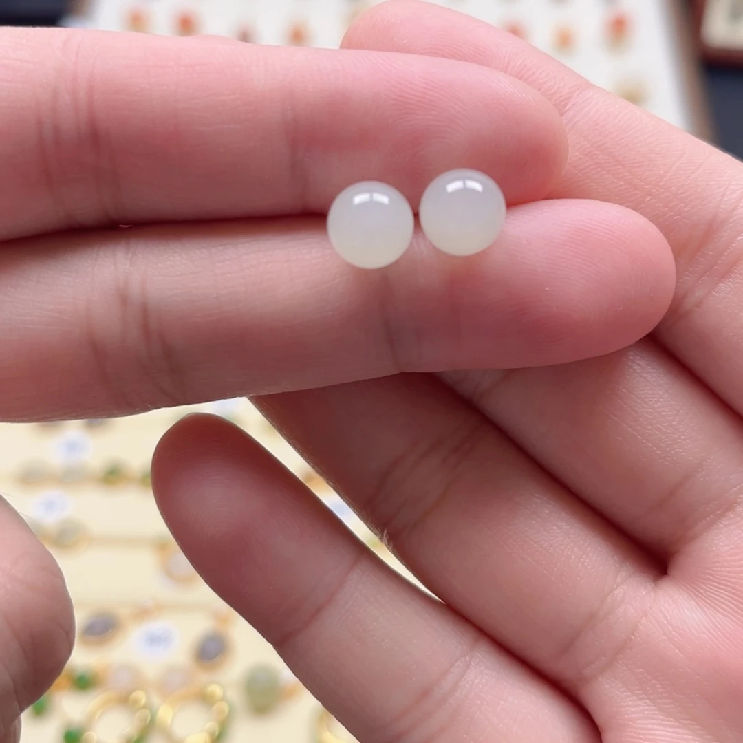 和田玉银S925镶嵌耳饰