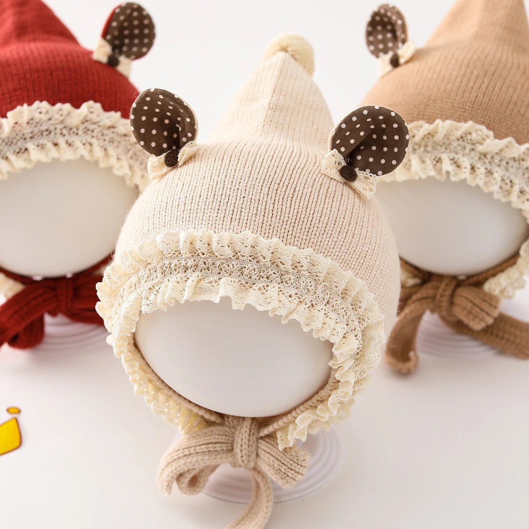 儿童帽子秋冬双层护耳帽女宝宝公主帽保暖防风针织毛线帽女巫师帽