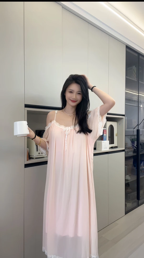短袖薄款长裙V领睡裙宽松睡衣裙公主风性感韩版春夏甜美