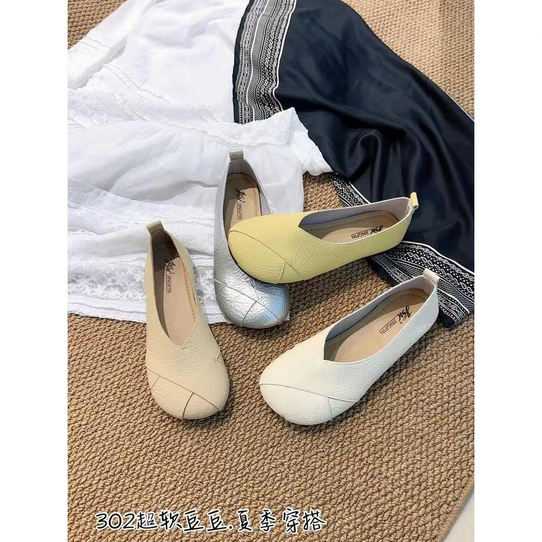 C302仙女风玛丽珍鞋单鞋女韩版软底浅口平底豆豆鞋奶奶鞋
