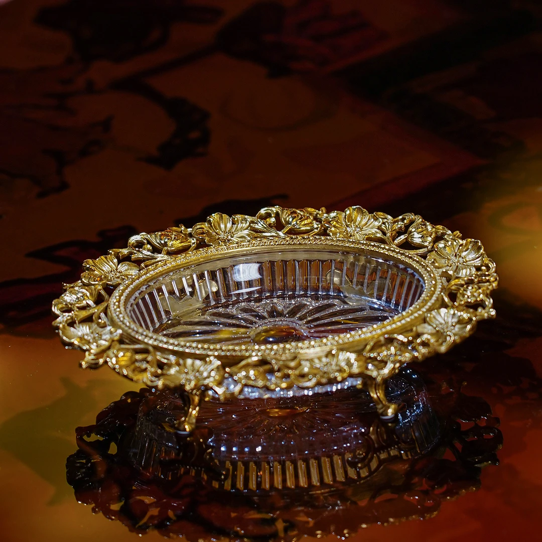 【本尼家】SS69铜镶水晶首饰盘家居摆设入户玄关钥匙置物盘摆件