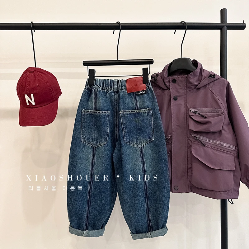 【小首尔】现货-qc男童韩版裤子秋季百搭背后贴标牛仔裤潮HCM3330