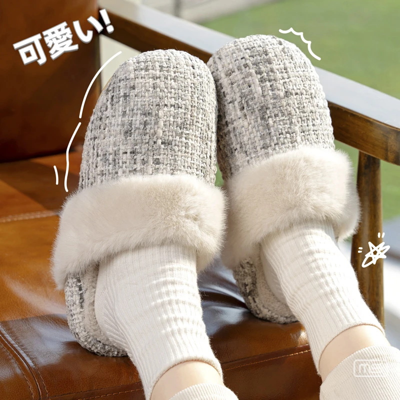 2025冬季时尚居家简约防滑棉拖鞋女款加绒小香风甜美舒适加厚可爱