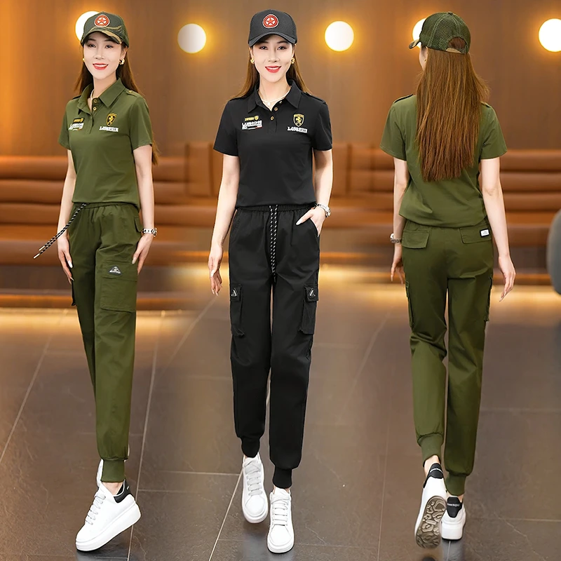 军绿色迷彩服套装女2025春夏季新款减龄显瘦整套运动休闲两件套潮