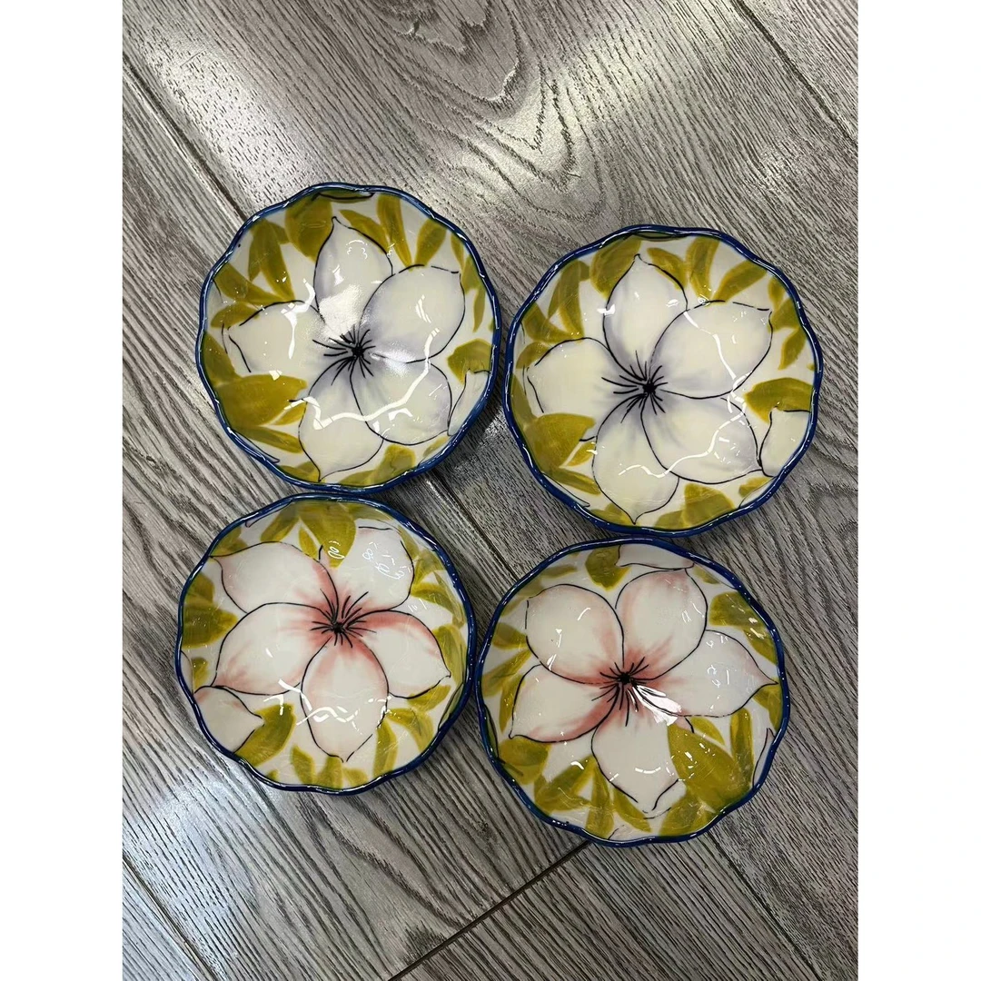 粉紫玉兰花4寸味碟蘸料碟四个装