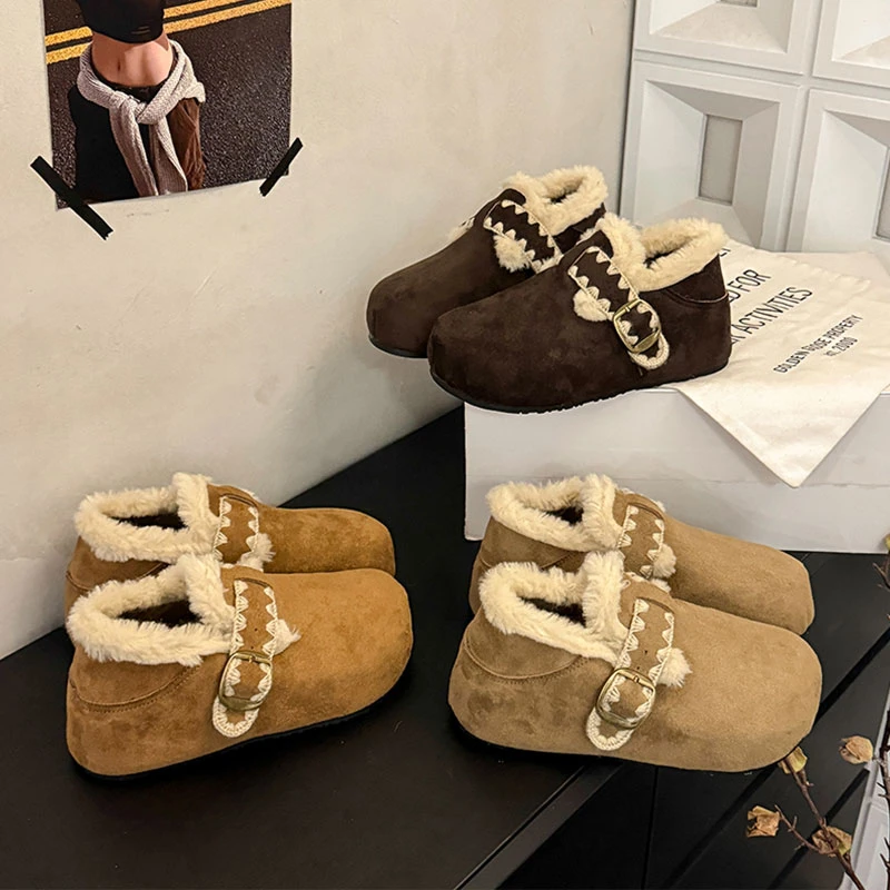 厚底增高5CM小个子勃肯鞋女加绒2025新款秋冬季毛毛鞋保暖二棉鞋