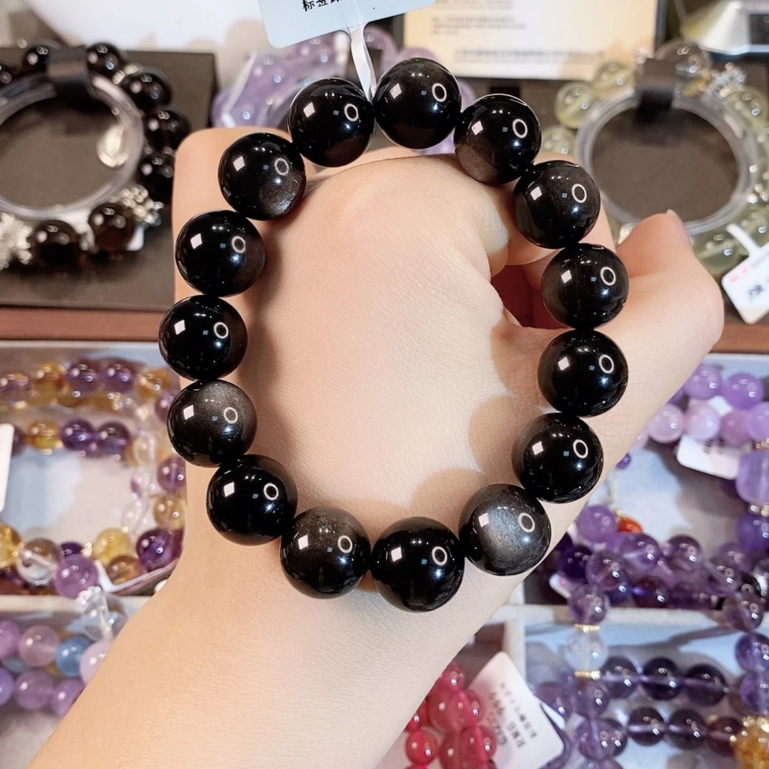 黑曜岩未镶嵌手串G3276单圈颜色微差
