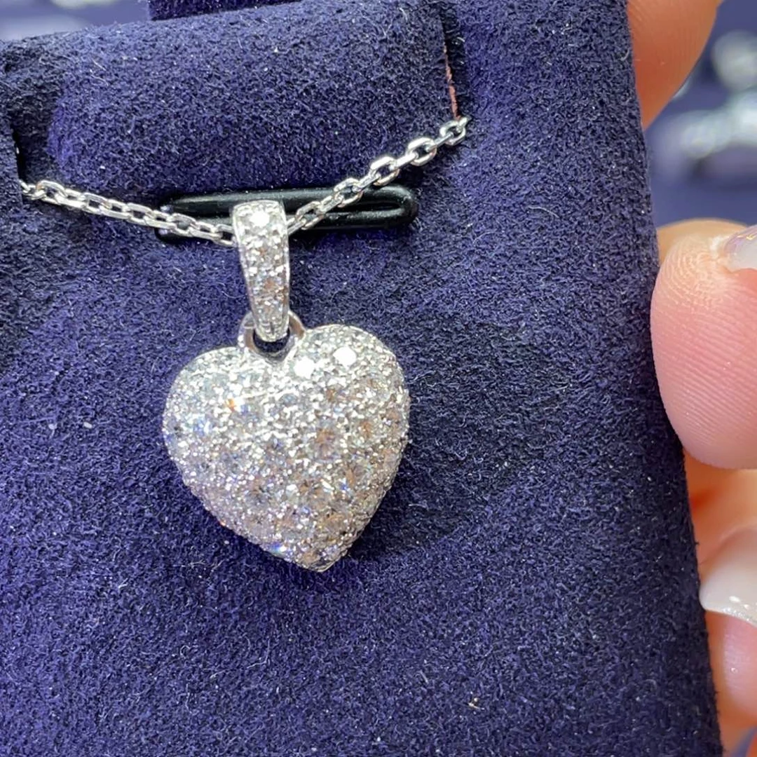 合成钻石颈饰铂Pt950镶嵌爱心项链6.2g