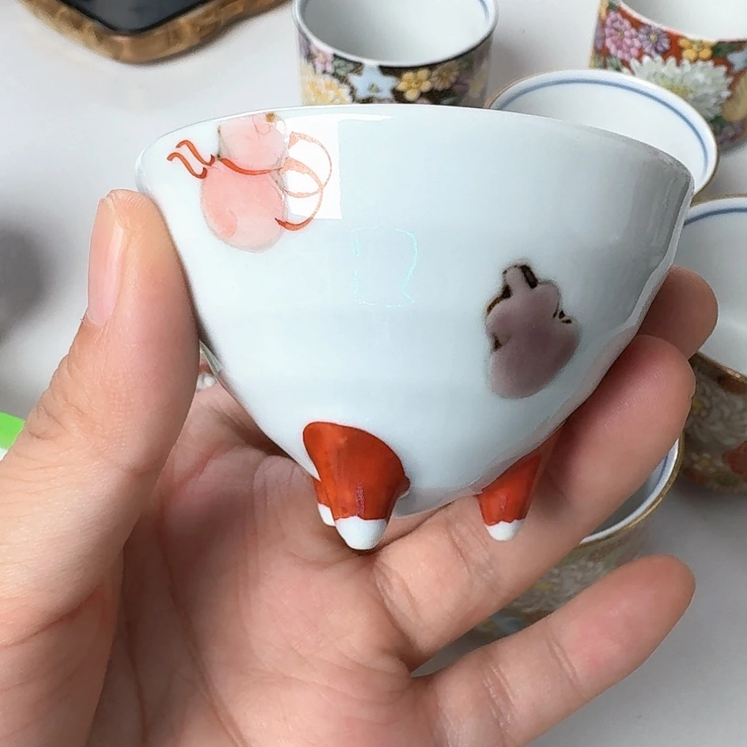 瓷片德七窑葫芦三足茶杯