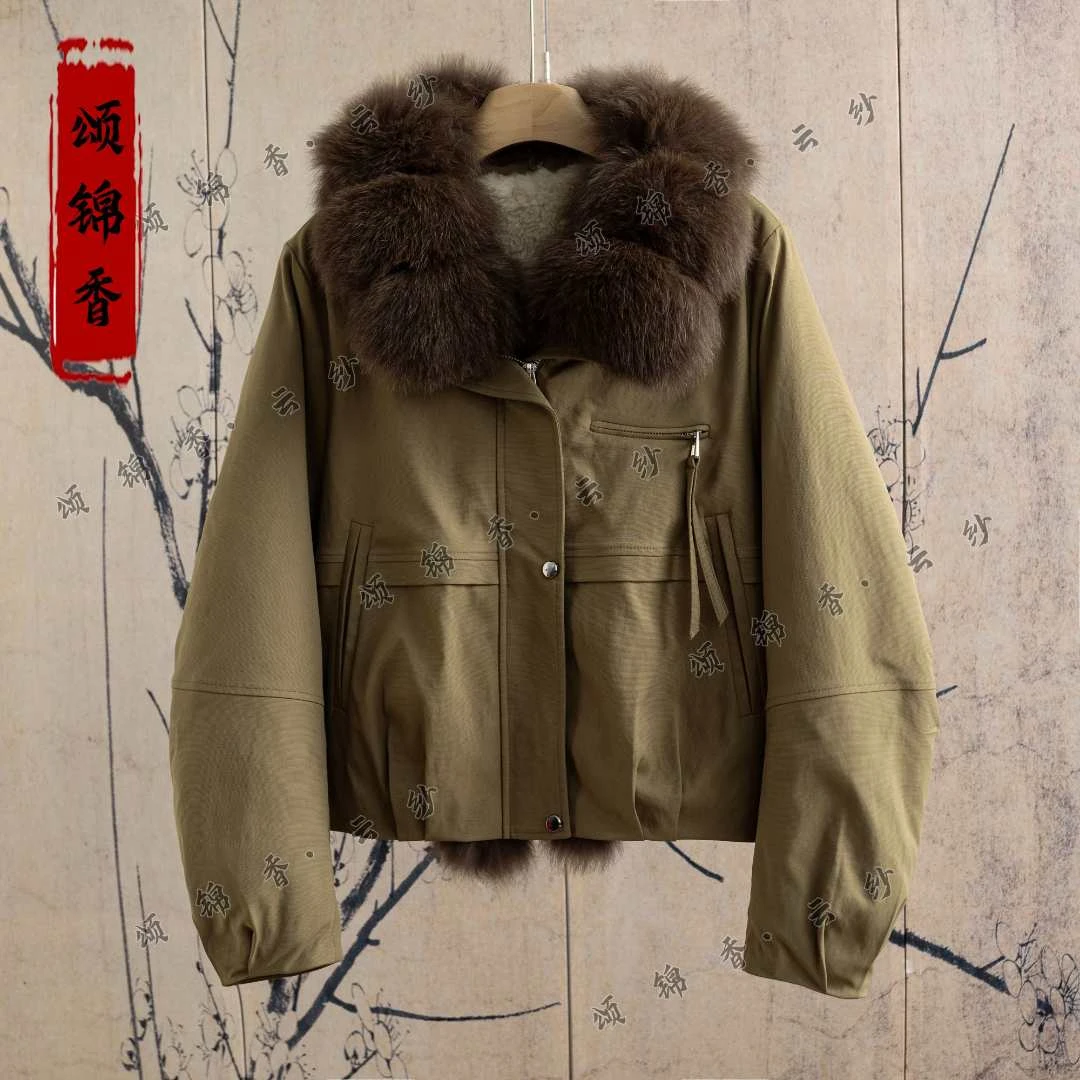 【锦】女装复古百搭厚款连帽加厚拼接宽松大毛领派克K990