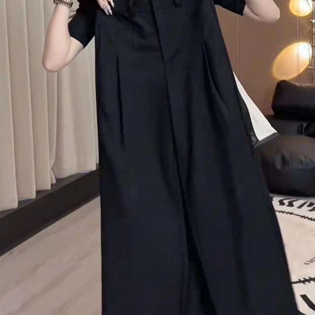 大码女装压褶西装裤女2025流行新款高腰显瘦简约时尚气质阔腿裤子