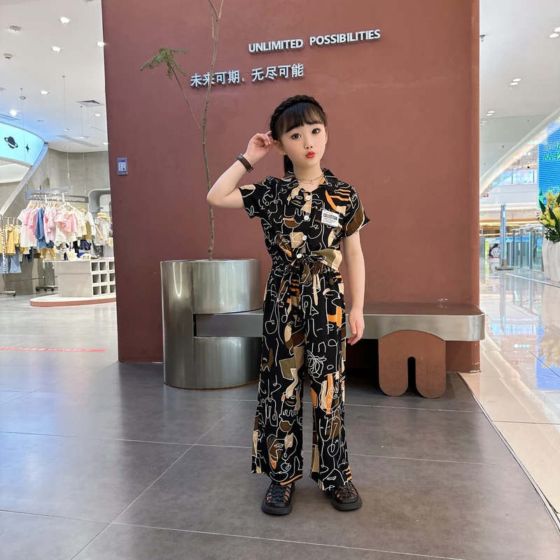 女童夏季潮流水墨画无袖套装2025新款中大童洋气休闲薄款两件套潮