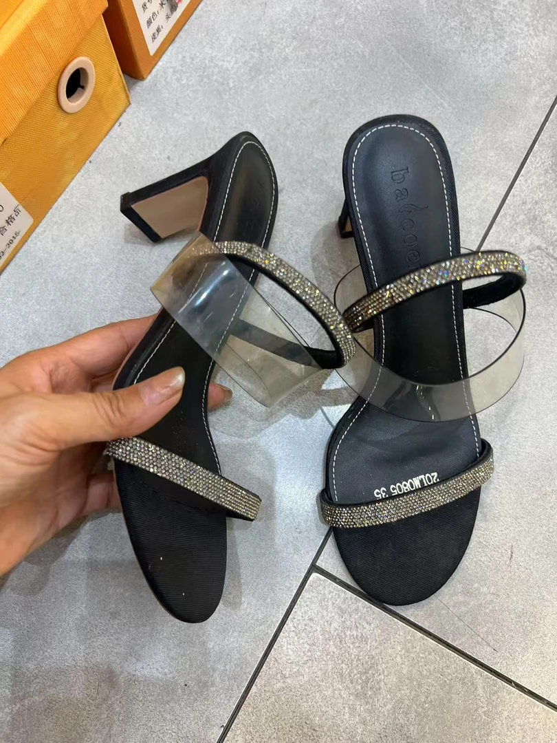 高跟套趾平跟细跟春季夏季一字拖黑色皮革职场休闲风