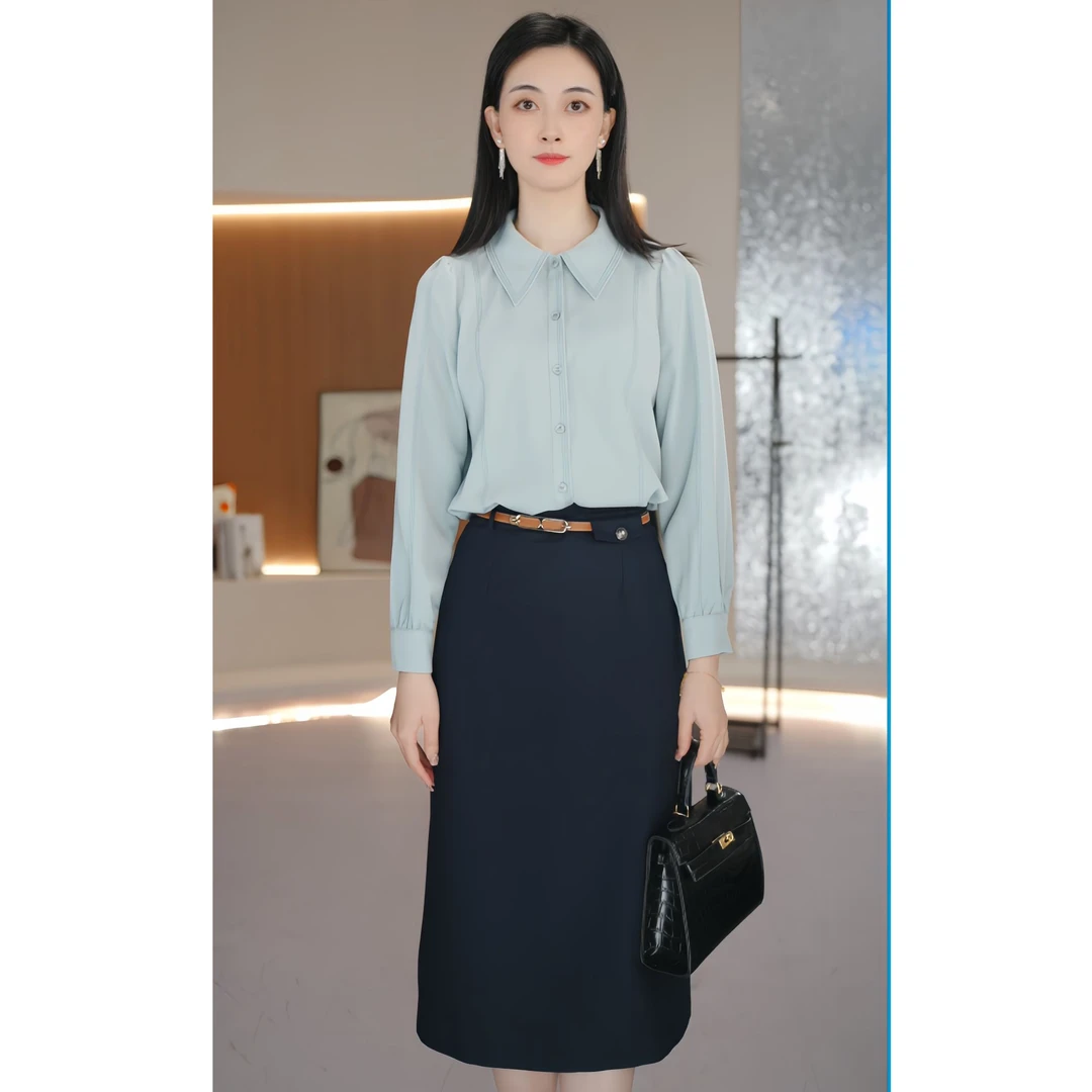 【河畔专属】8393071淡蓝色衬衫女长袖新款小众气质职业