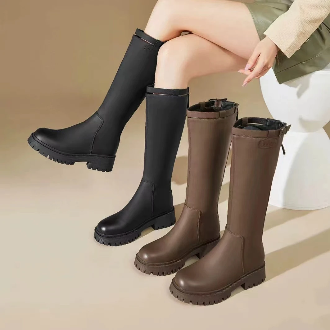 秋冬新款韩版通勤瘦瘦简约厚底裸靴长靴1602(加绒)