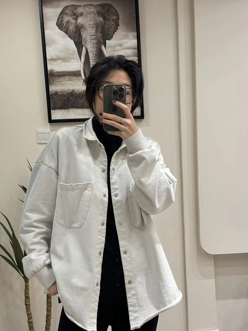 《遇见》磨破上衣女春秋新款宽松大码显瘦衬衫