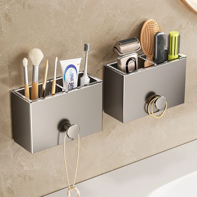 免打孔梳子收纳筒浴室牙膏置物架壁挂式放梳子卫生间化妆刷收纳盒
