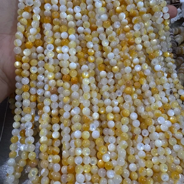 一条5mm天然金蝶贝圆珠海水贝母强光手工串珠配件38厘米半成品
