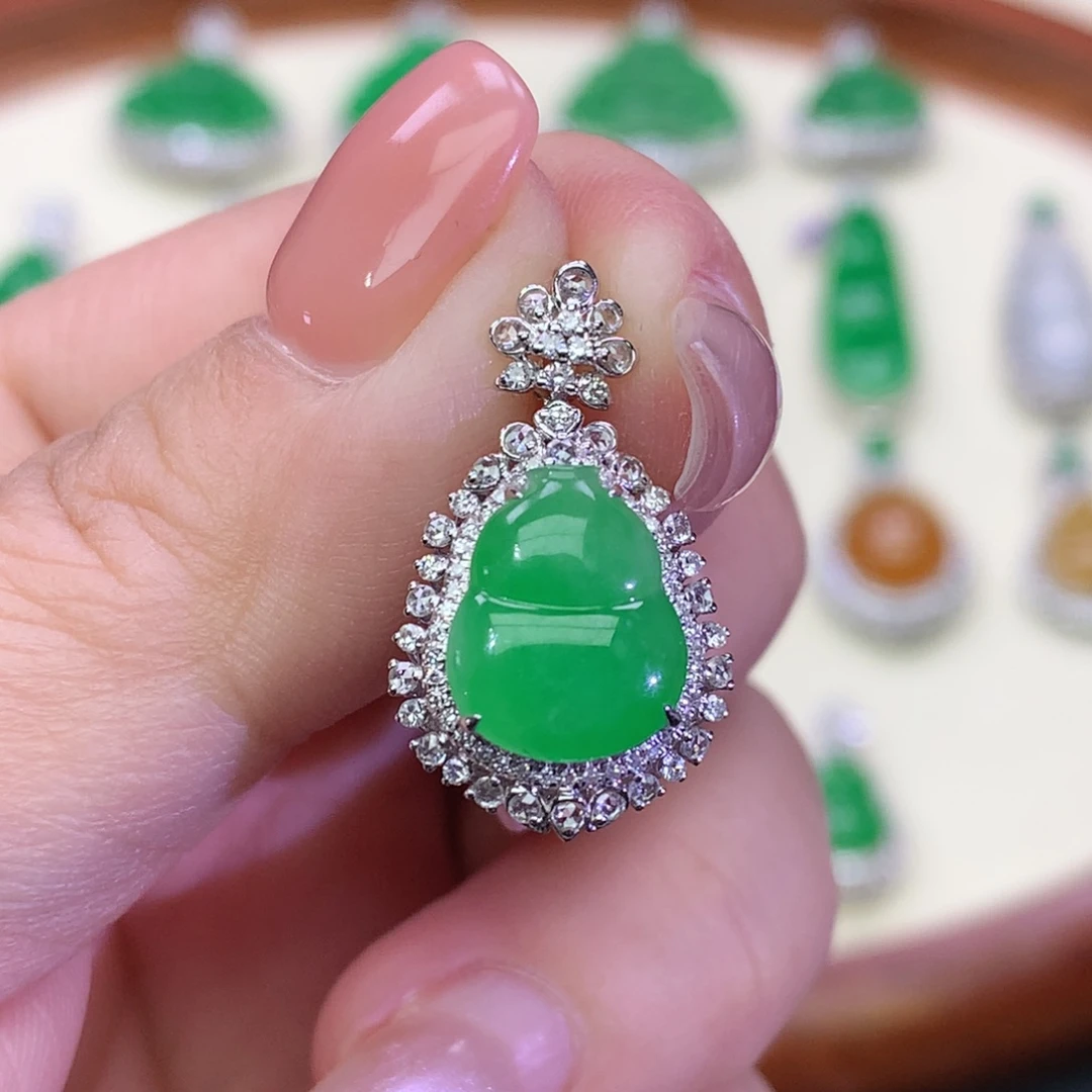 翡翠18K金镶嵌吊坠(不含链)