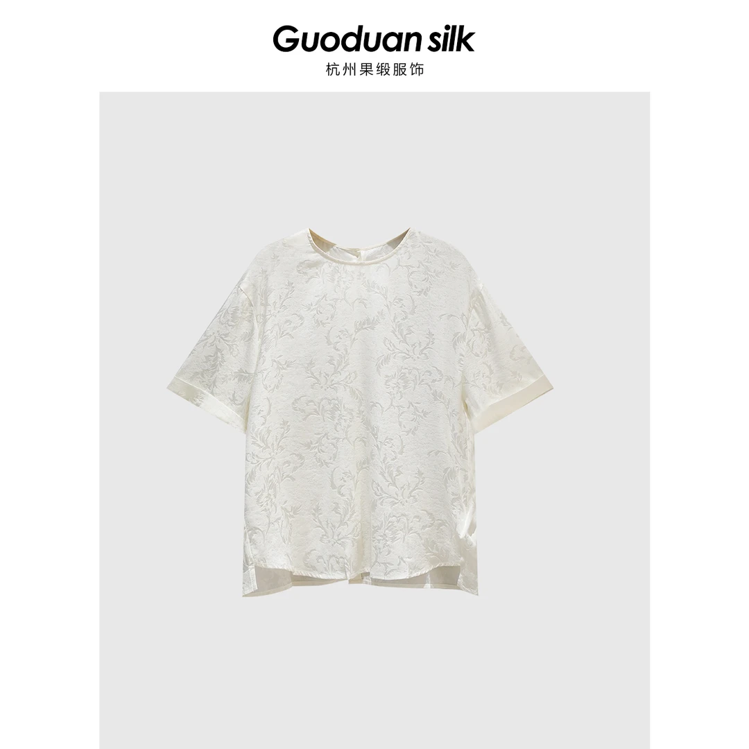 果缎夏季新款提花中袖桑蚕丝弹力中袖T恤小衫 MJH6-86207