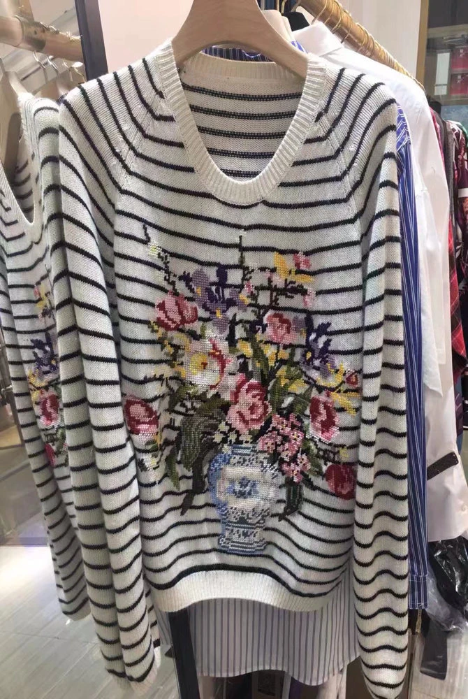 早秋新款重工刺绣花卉高奢女毛衣女装上衣