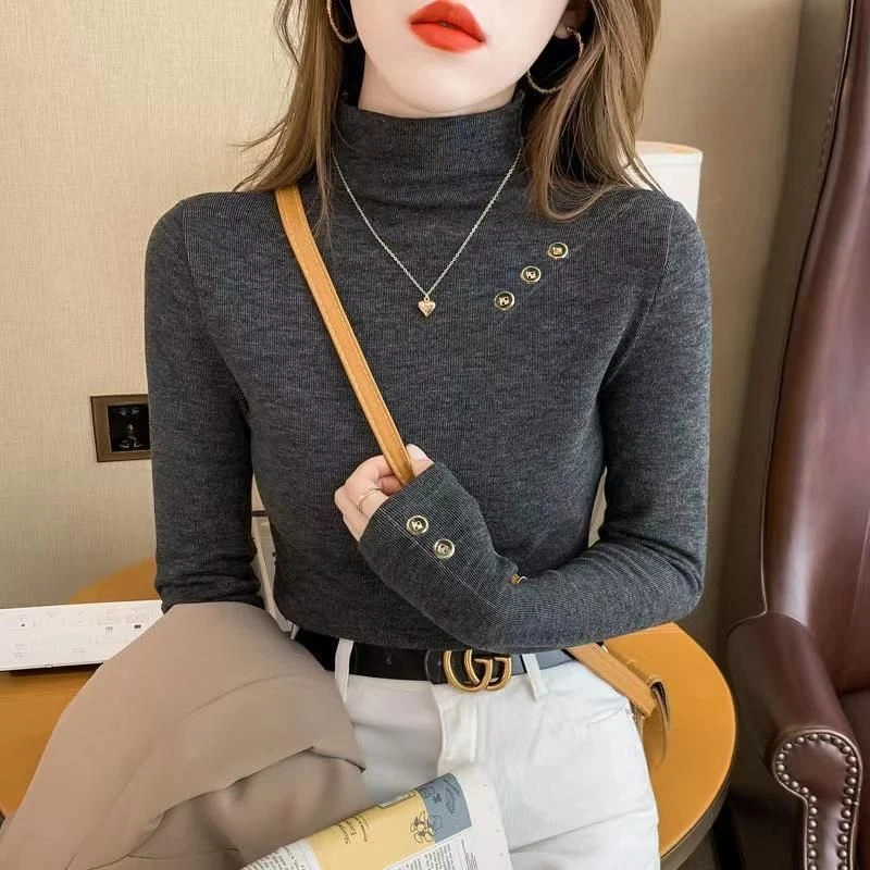 工厂直销网红洋气显瘦打底衫内搭针织女士秋冬长袖上衣绵羊绒加厚