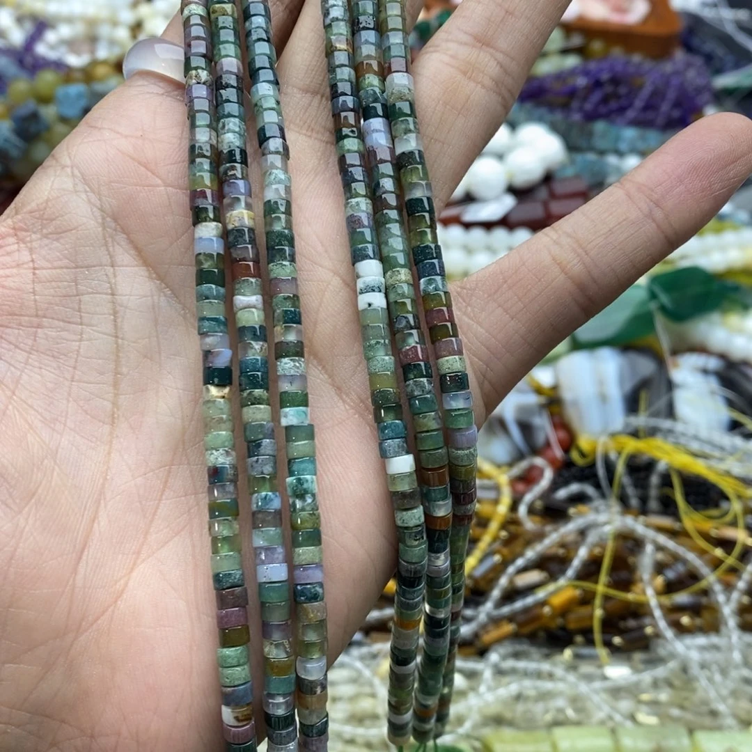 未镶嵌玛瑙/玉髓珠宝半成品一条天然2×4水草玛瑙直切剁珠