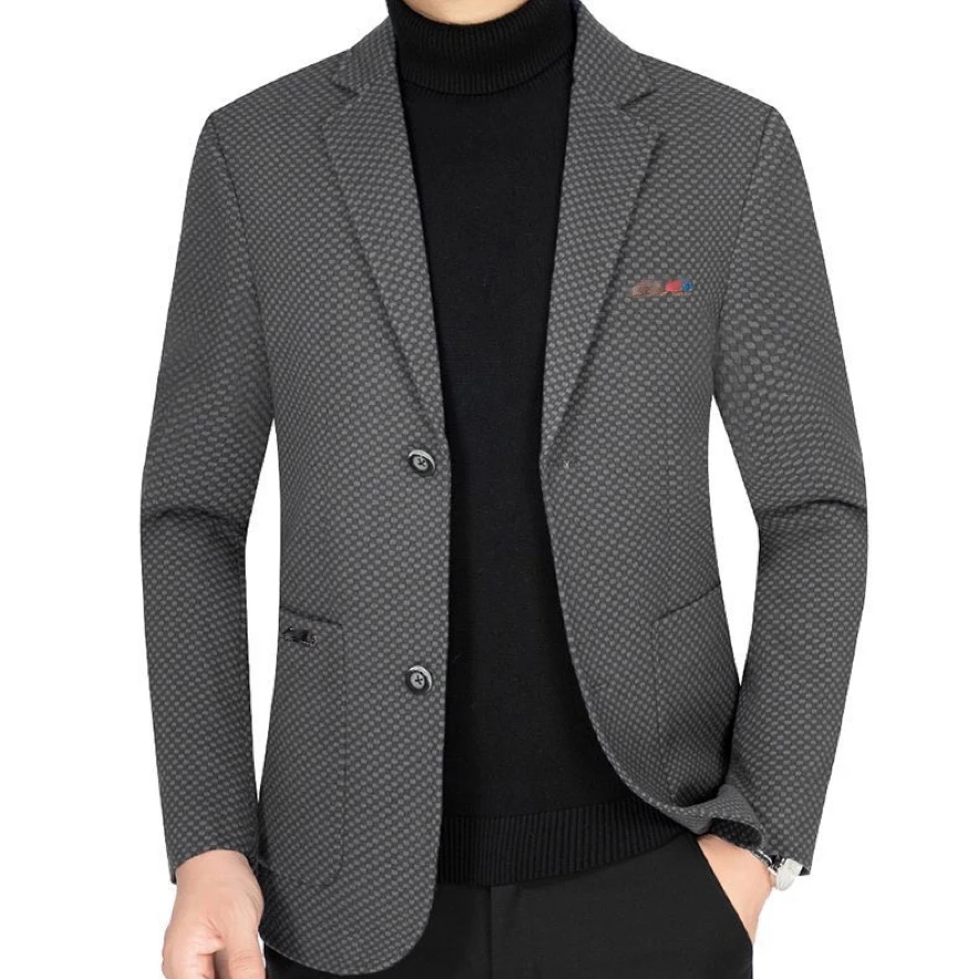 男士韩版商务休闲格子简约平驳领西装外套/8382