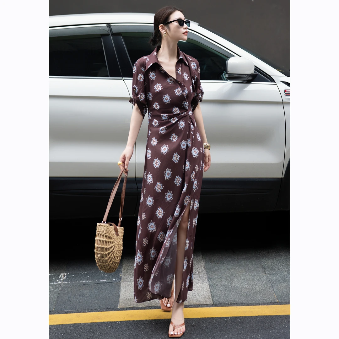 ZEROYK波西米亚超好看气质中袖连衣裙女2025夏季法式流行印花长裙