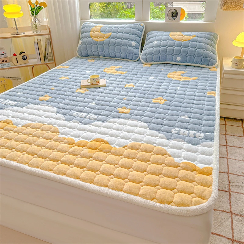 加厚印花牛奶绒床褥床护垫学生宿舍上下铺软褥子床笠批发舒适家用