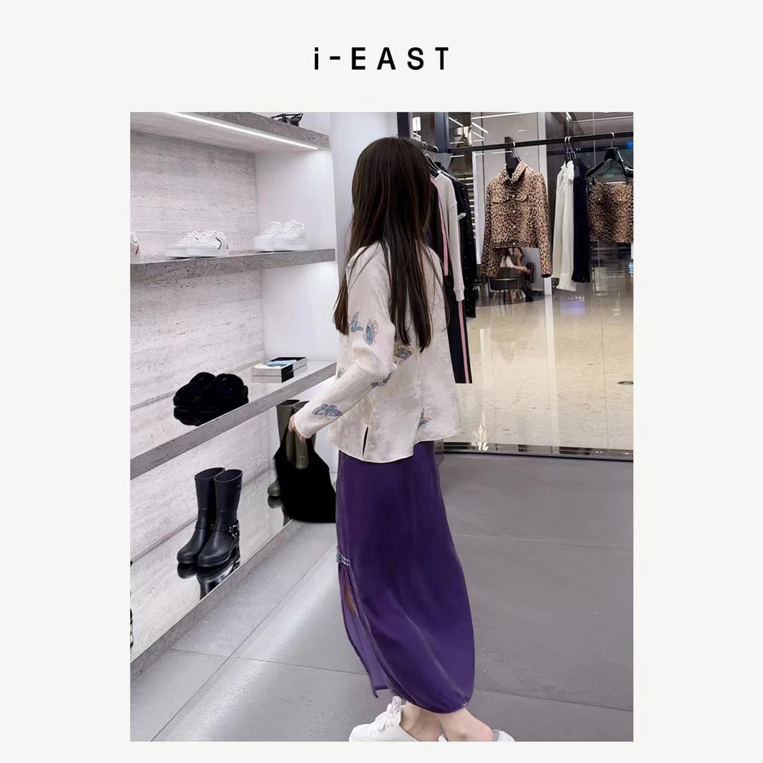 i-EAST 南音梦~新中式丝绒半身裙-4C Q32528