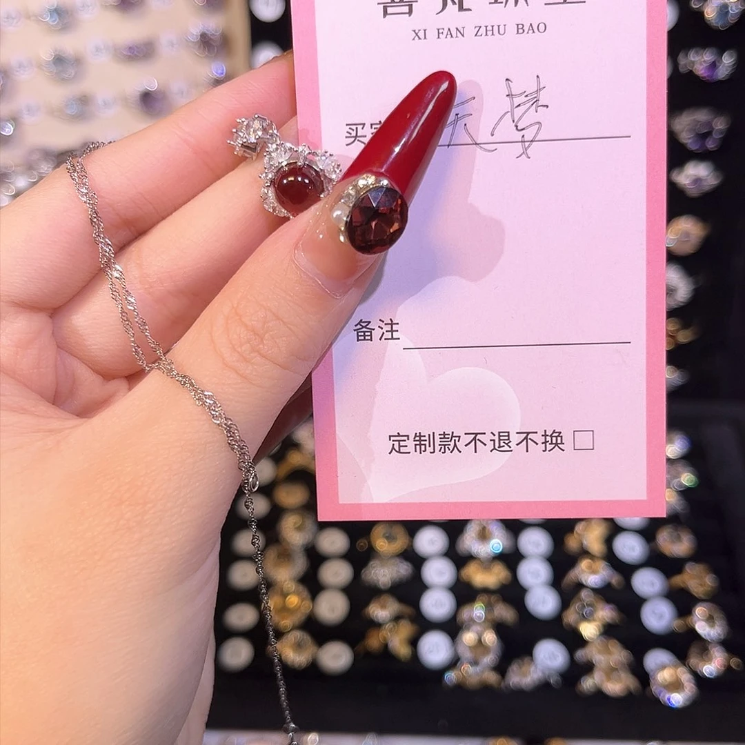 石榴石颈饰银S925镶嵌无*✨