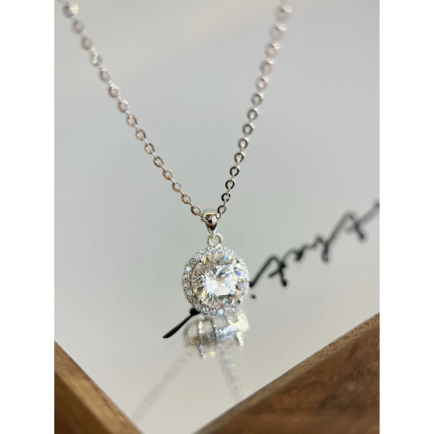 坠链均925银莫桑石 镀白金 细闪圆糖 奢华项链X8824