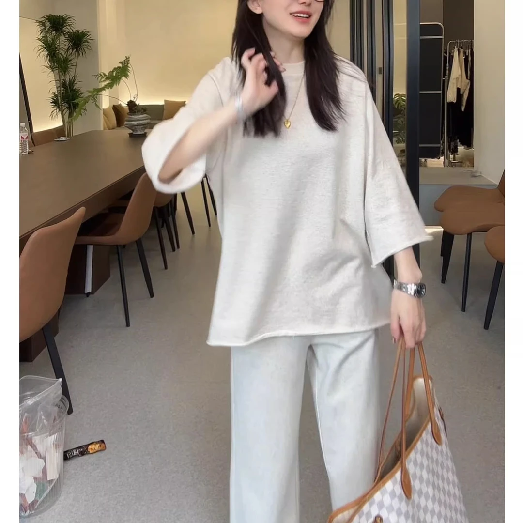 洋气简约韩版气质日常两件套秋季新品显瘦套头上衣宽松长裤套装女