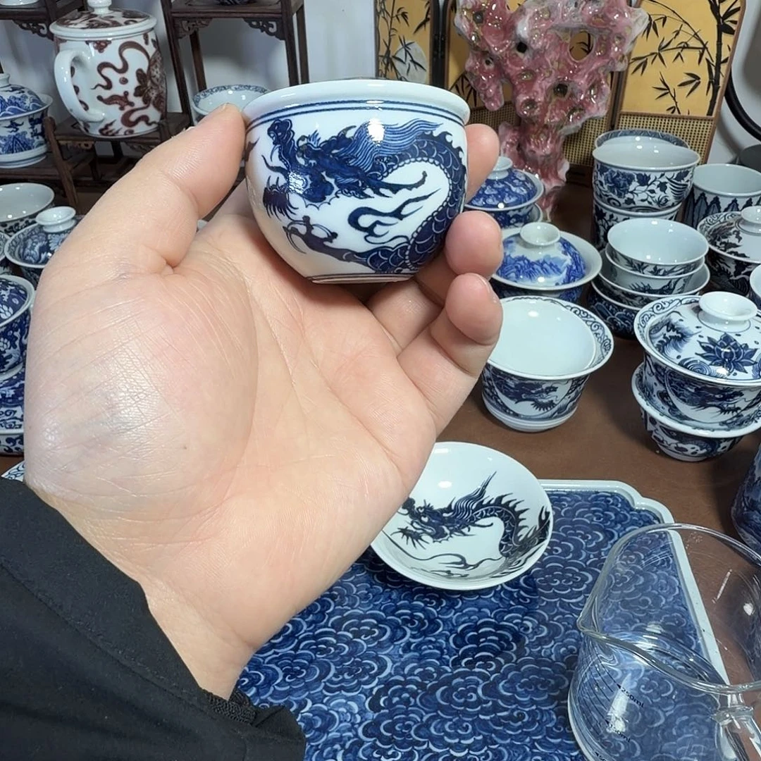 谜***笑青花龙纹缸杯主人杯
