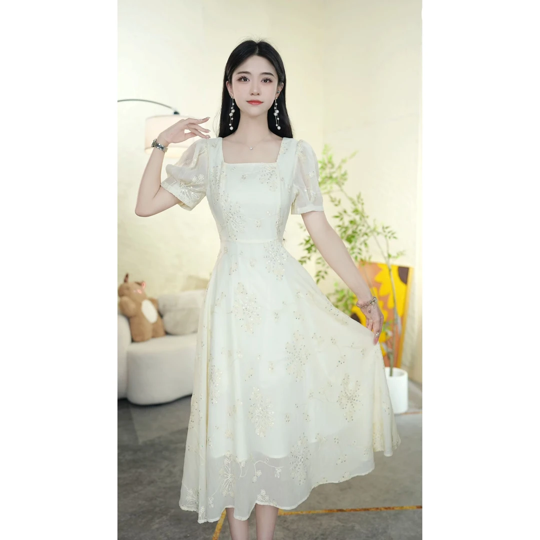 2025夏季新款高端轻奢优雅百搭遮肉显瘦修身时尚假两件连衣裙0525