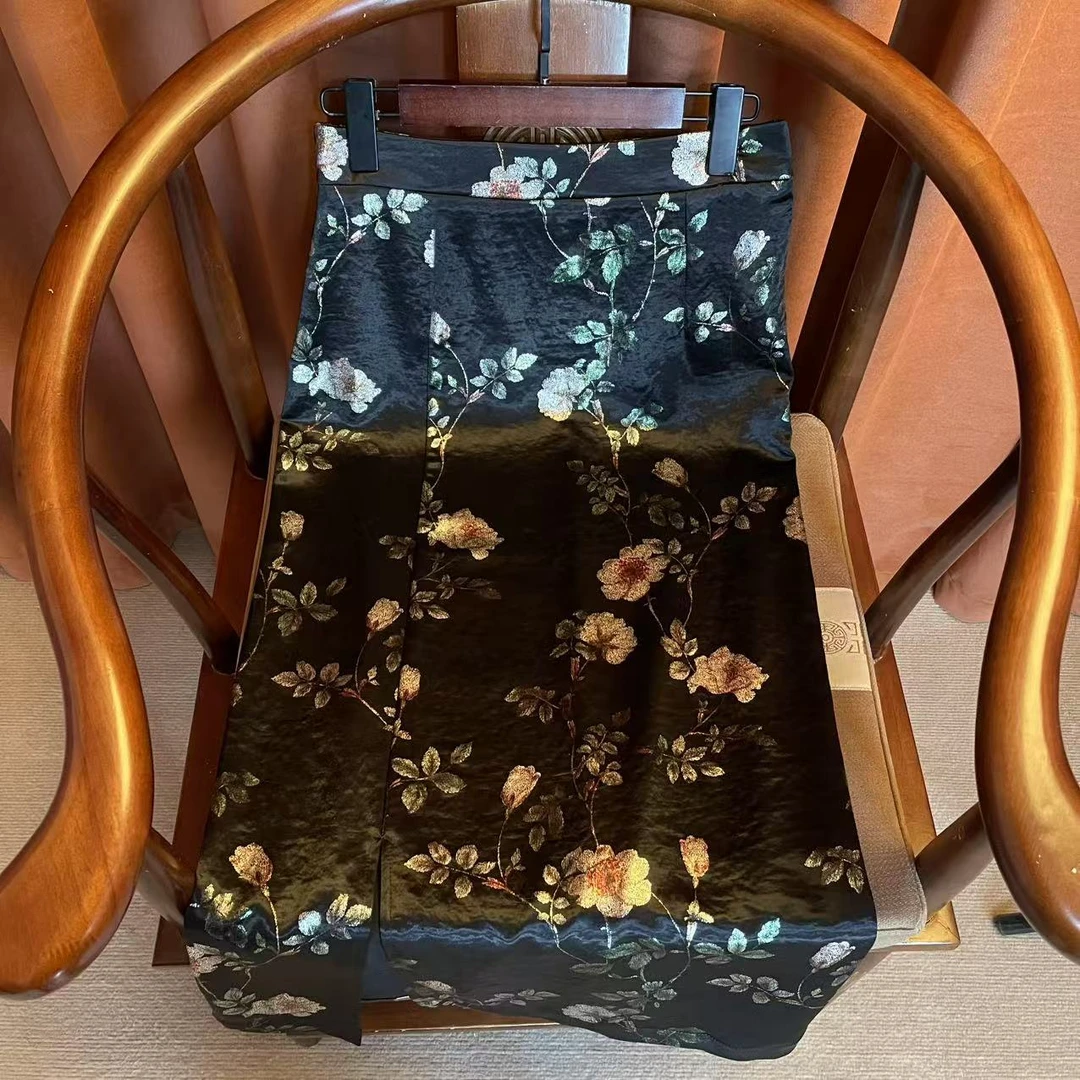 【南芜】半身裙气质双层重工女士国风少女风A字裙新中式提花半裙