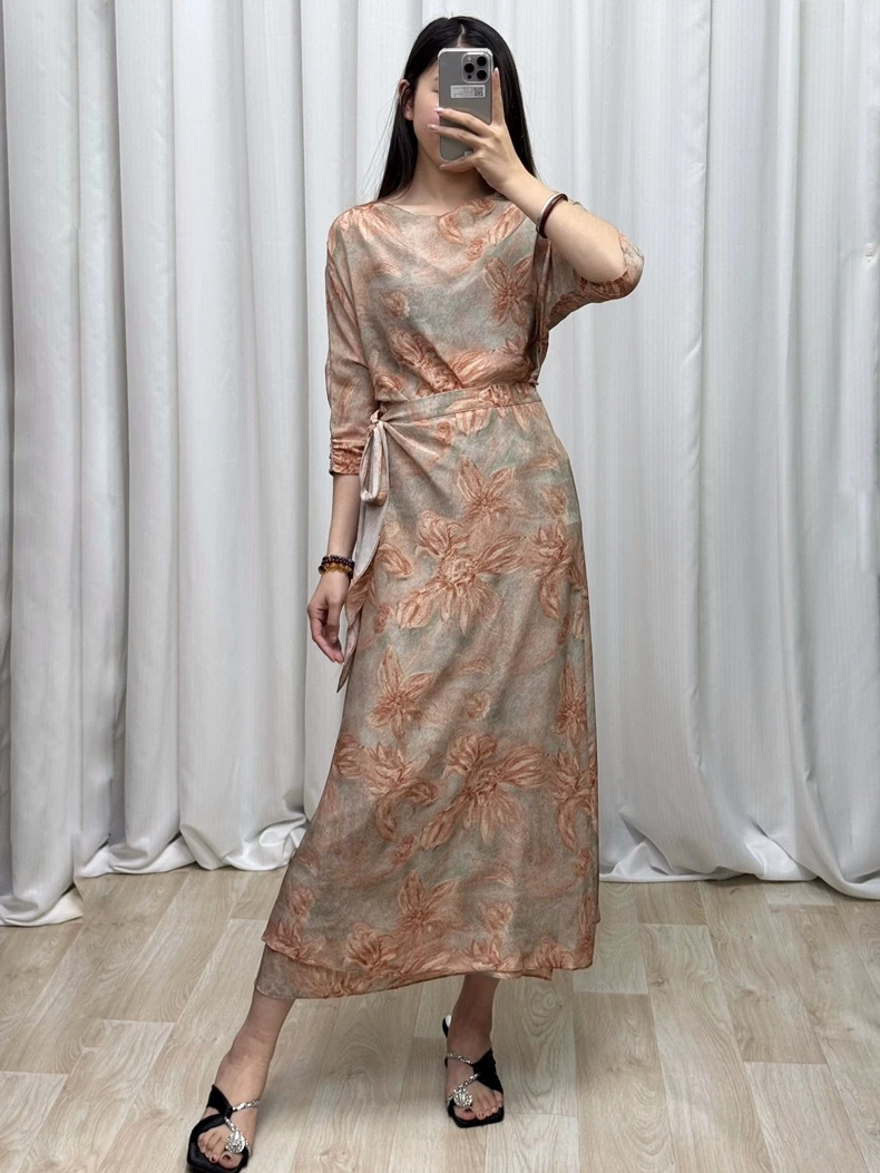 MIKI【山辞】真丝围裹欧若风浪漫风情连衣裙