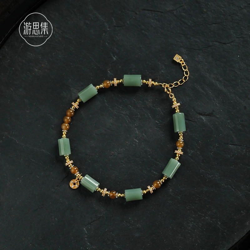 【青黛间手链】天然和田玉碧玉粉青料糖料细腻油润新中式原创