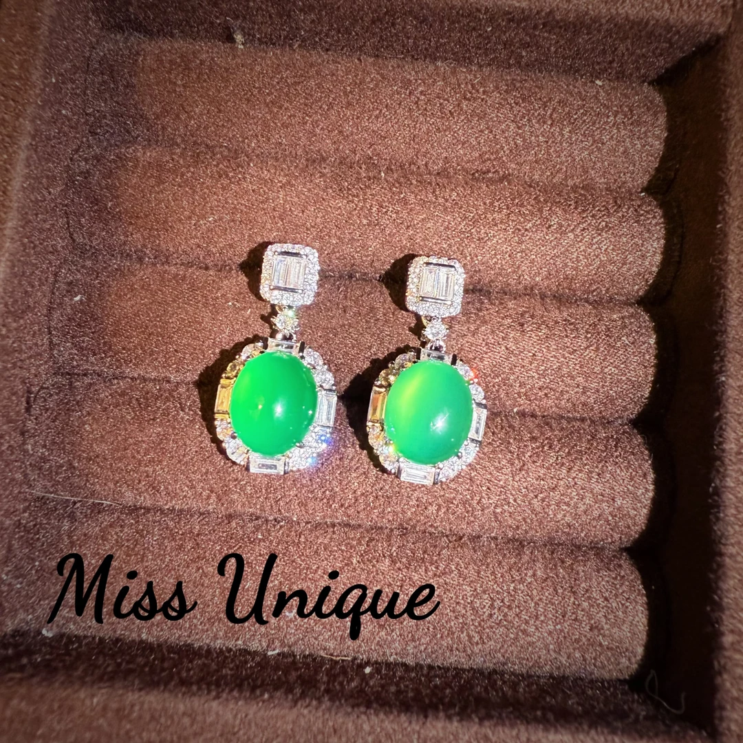 S6324绿石石蛋面圆形耳环