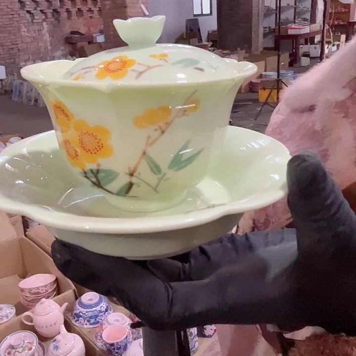 摆件陶景德镇高温瓷三才