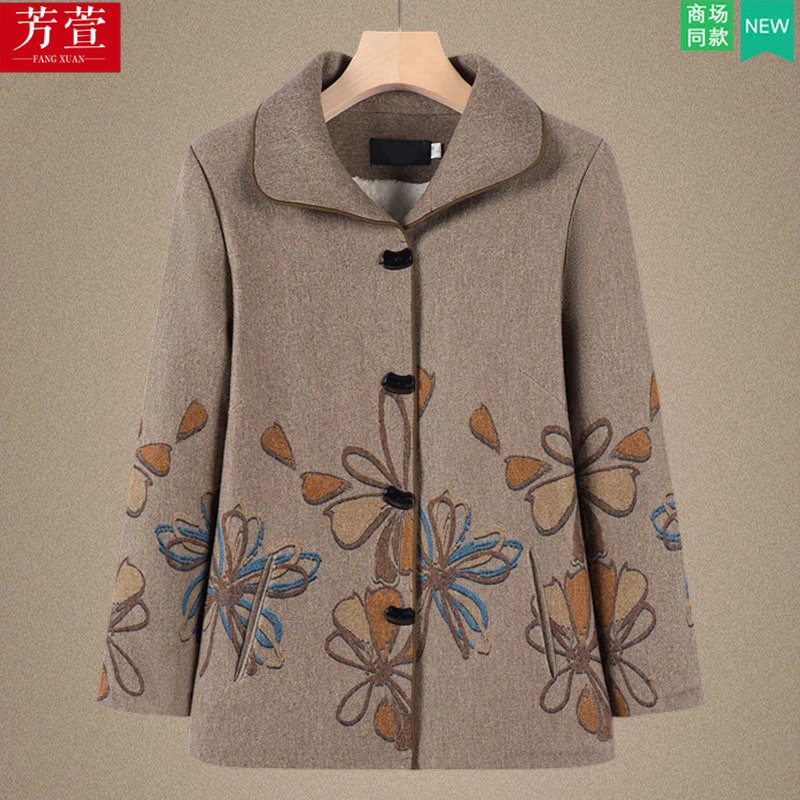 老年人春装女奶奶毛呢外套2025新款气质妈妈春秋款老人呢子上衣