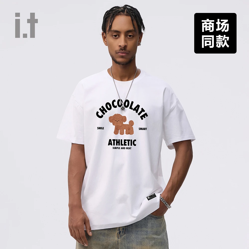 I.T旗下CHOCOOLATE夏薄款透气100%纯棉短袖男宽松休闲白色t恤情侣