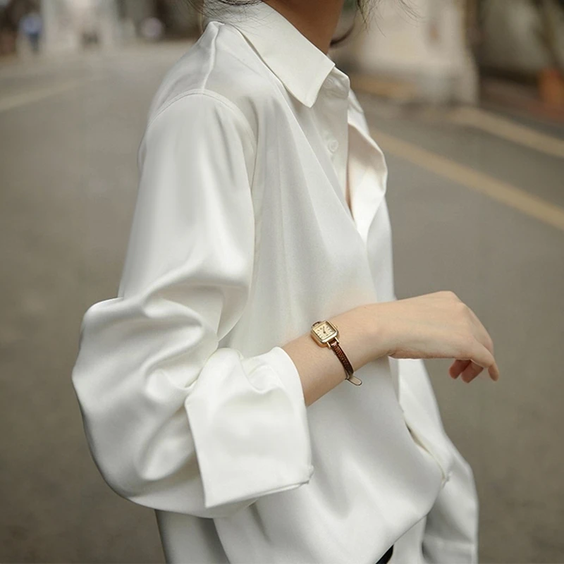 气质通勤白色雪纺衬衫女春秋款韩版宽松休闲翻领长袖内搭衬衣上衣
