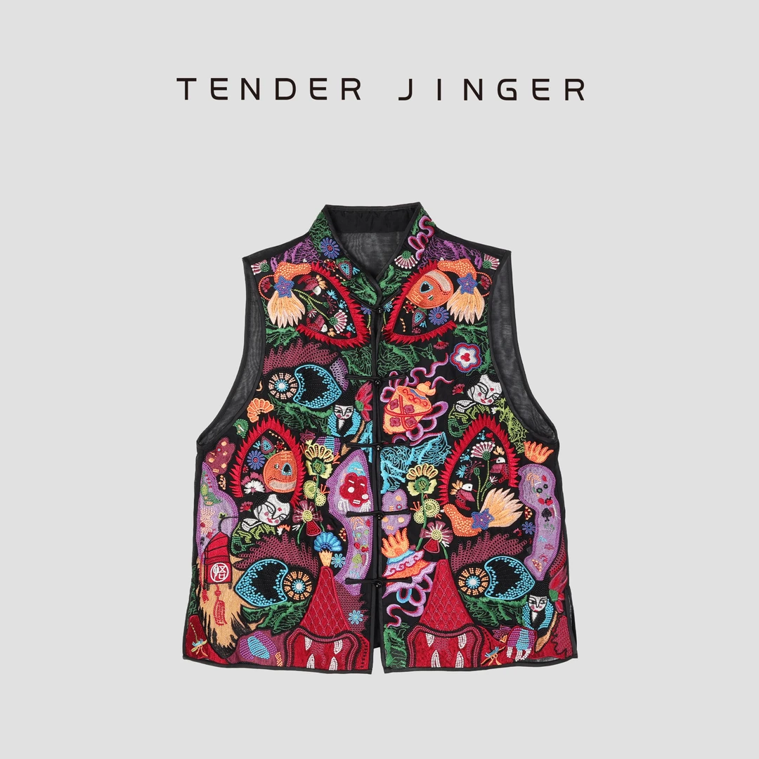 Tender Jinger【黑标】时尚真丝盘扣马甲T52GCC81147