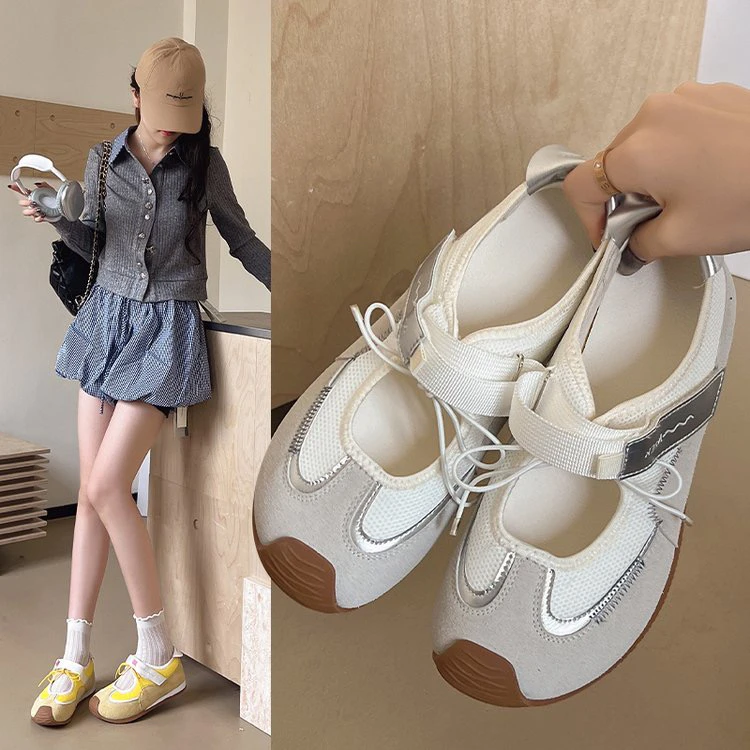 网红平底玛丽珍鞋女鞋2025年夏季新款浅口翘头爆款魔术贴芭蕾舞鞋