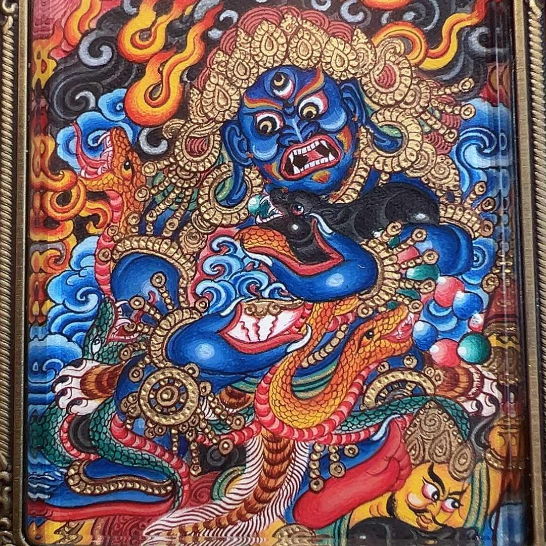 吊坠全手绘热贡唐卡黑财神