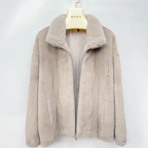 进口皮毛一体银兰水貂本色XXP挖销版立翻领男士冬季皮草外套